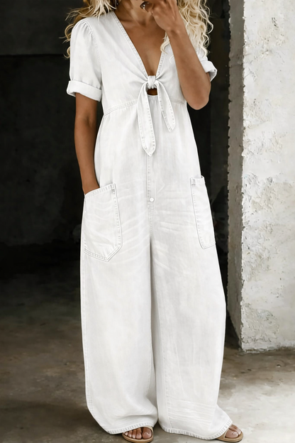 Maya - Relaxed Tie-Front Denim Jumpsuit