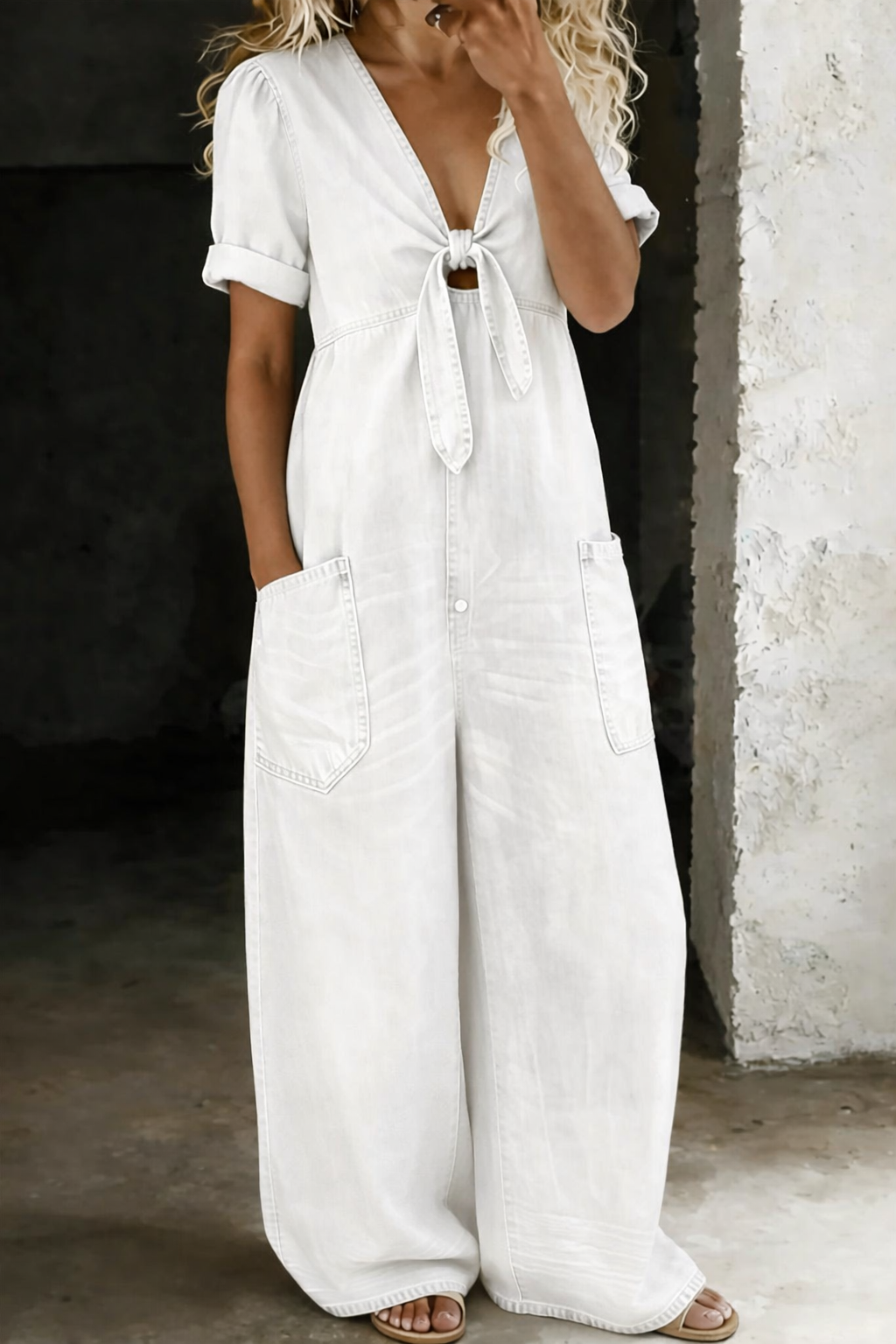 Maya - Relaxed Tie-Front Denim Jumpsuit