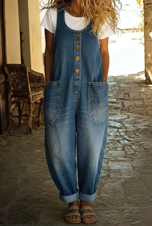 Saylor - Relaxed Button Front Denim Overalls